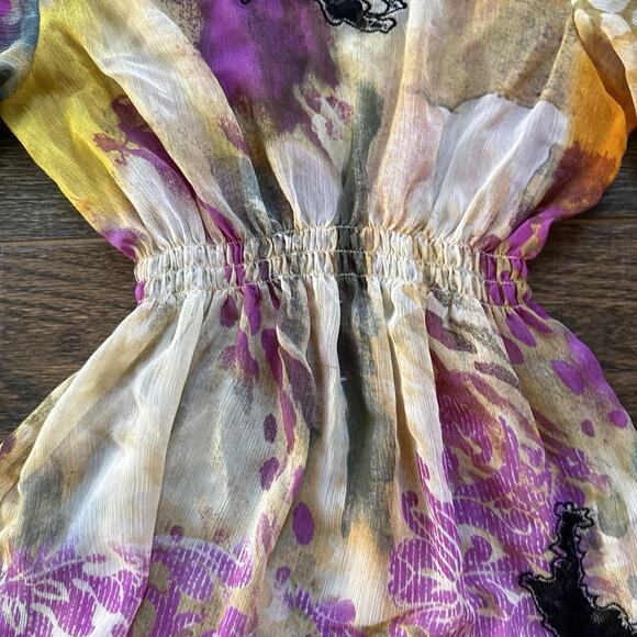 Y2K Mushka Sheer Boho Top Size Small Lace Trim Cinched Waist Flutter Fairycore - Picture 5 of 9